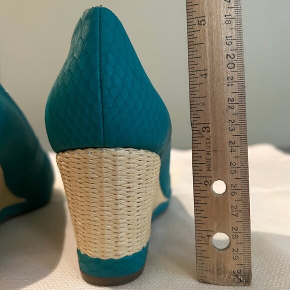 NEW (NWOT) Naturalizer turquoise Narlene peeptoe wedges sz 7 - Picture 8 of 10